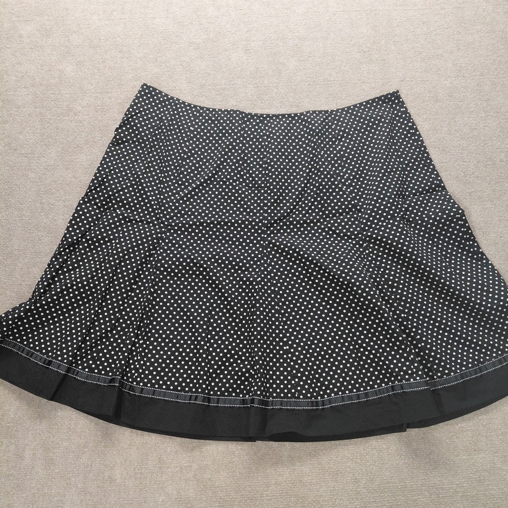 CATO Women's Skirt Size 24W Black Polka Dot Swing Pleated A-Line Zip Side Cotton